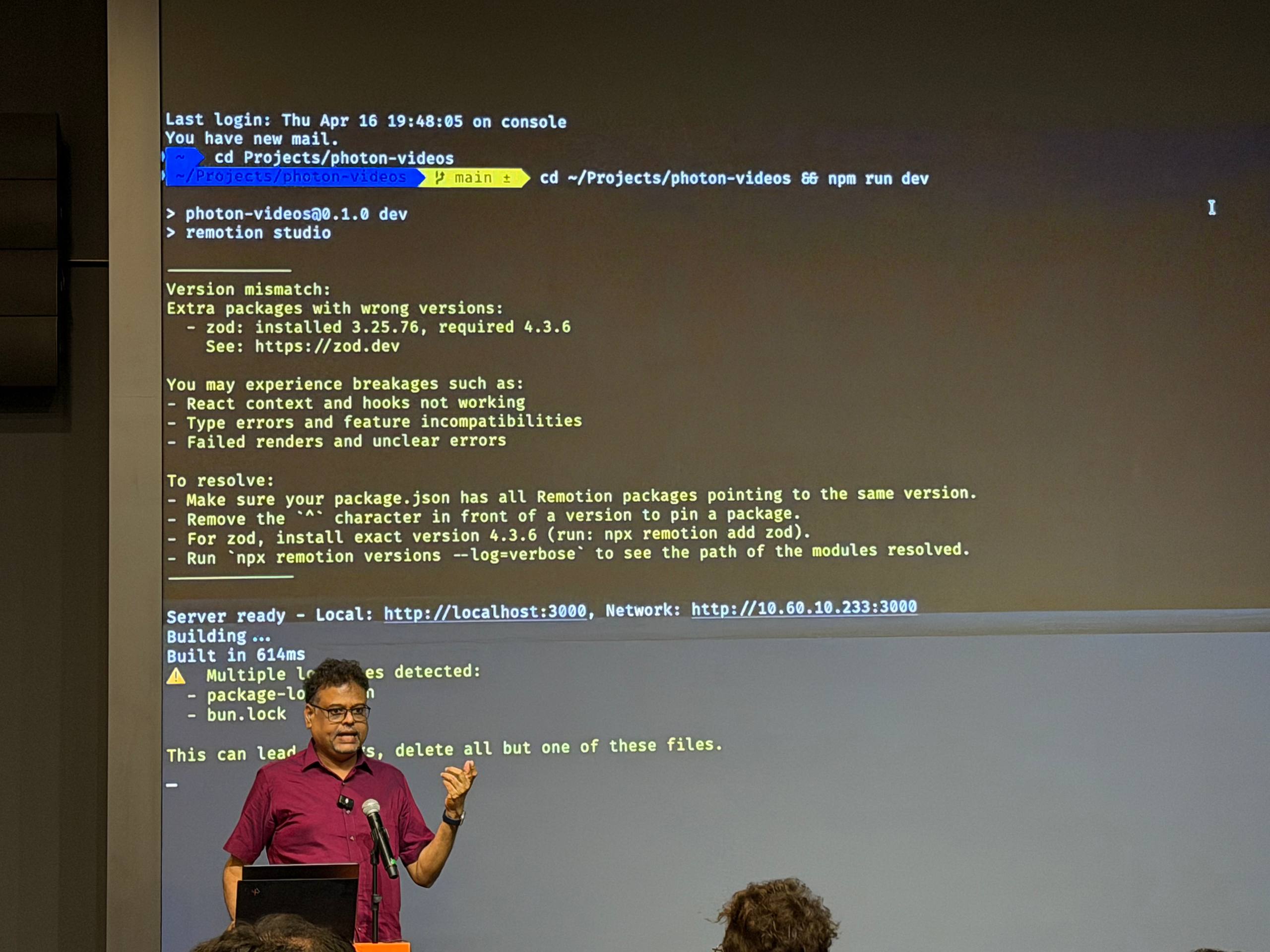 Arul presenting programmatic video tooling at Roast #3