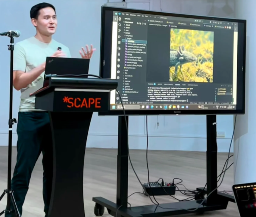 Alec Teo presenting PixelPuggles at Roast #5